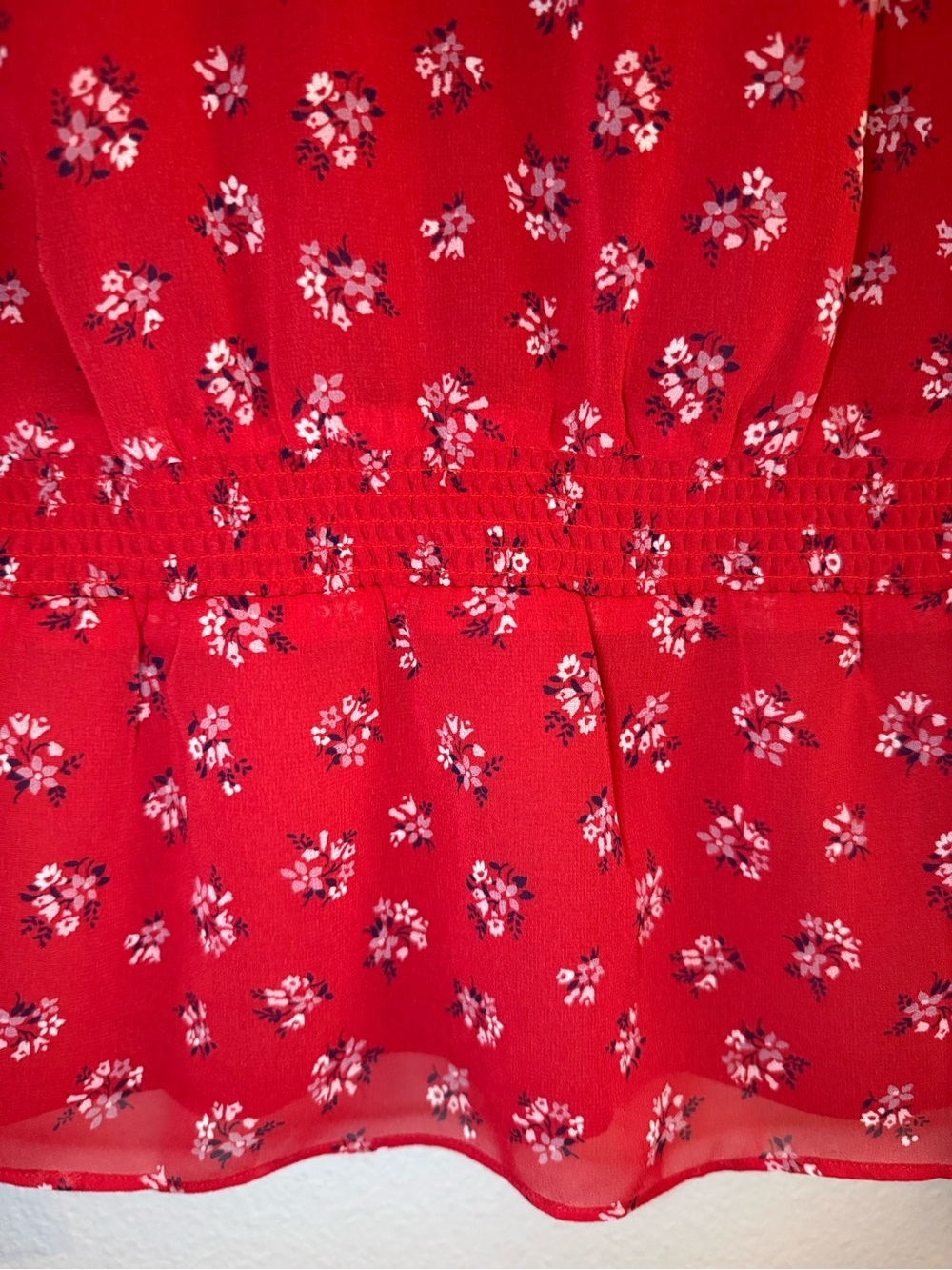 Madewell Red Floral Peplum V-Neck Blouse - Picture 3 of 7